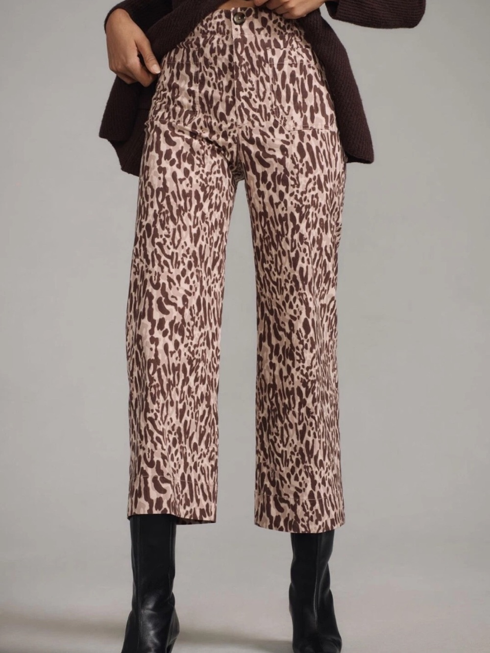 Anthropologie Colette Cropped Wide-Leg Pants Maeve Animal Print 30 Tall - FLAW